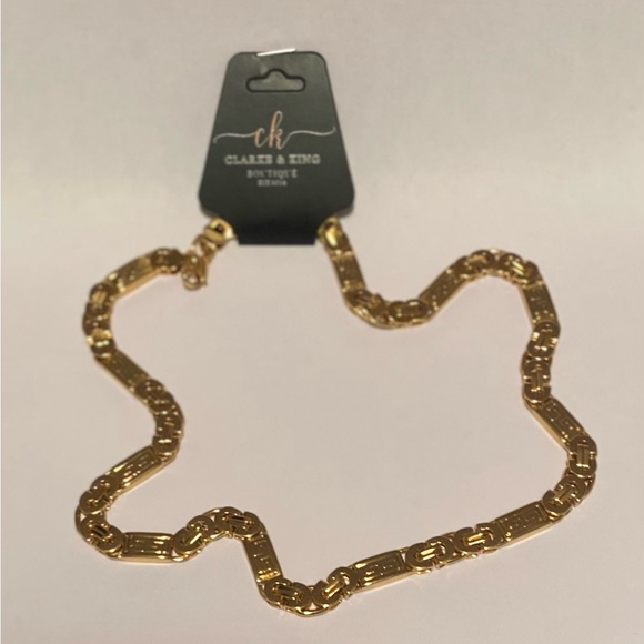 Men’s Chunky Flat Paperback Stainless Steel Gold Plated Necklace - Picture 1 of 6